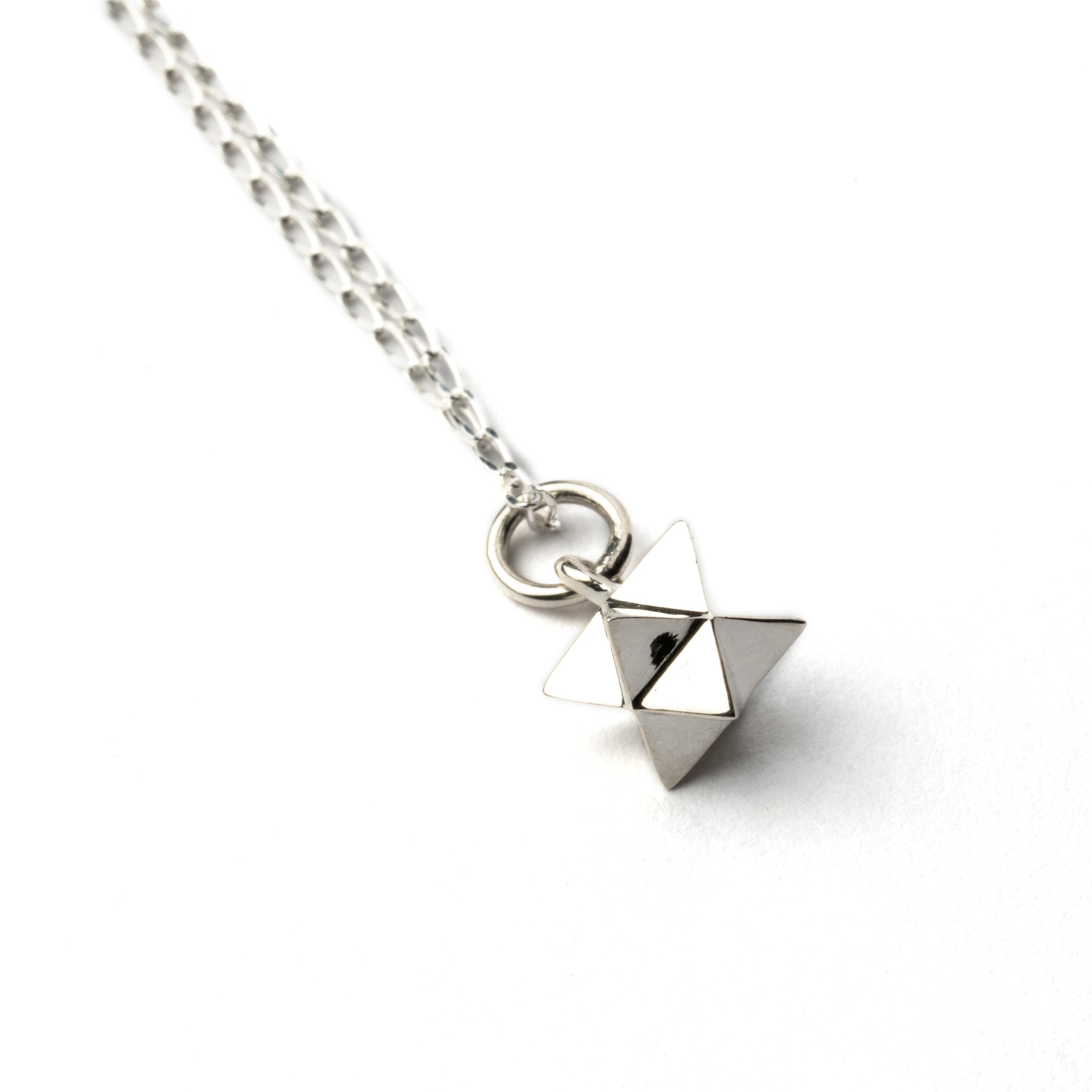 Tiny Silver Merkaba Charm necklace right side view