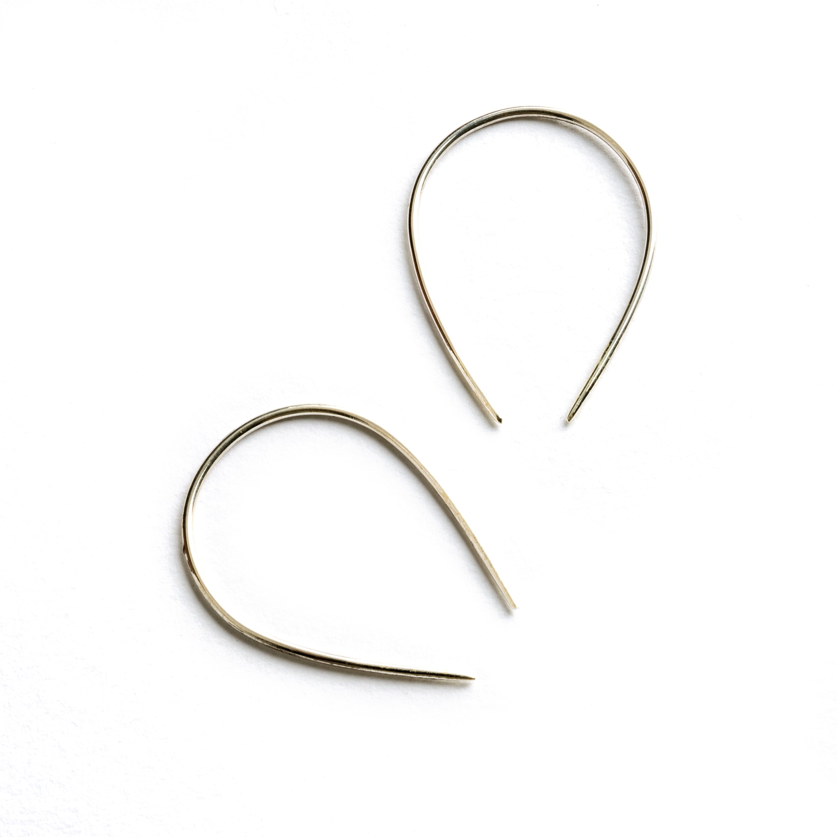 pair of 2mm silver wire horseshoe earrings side view