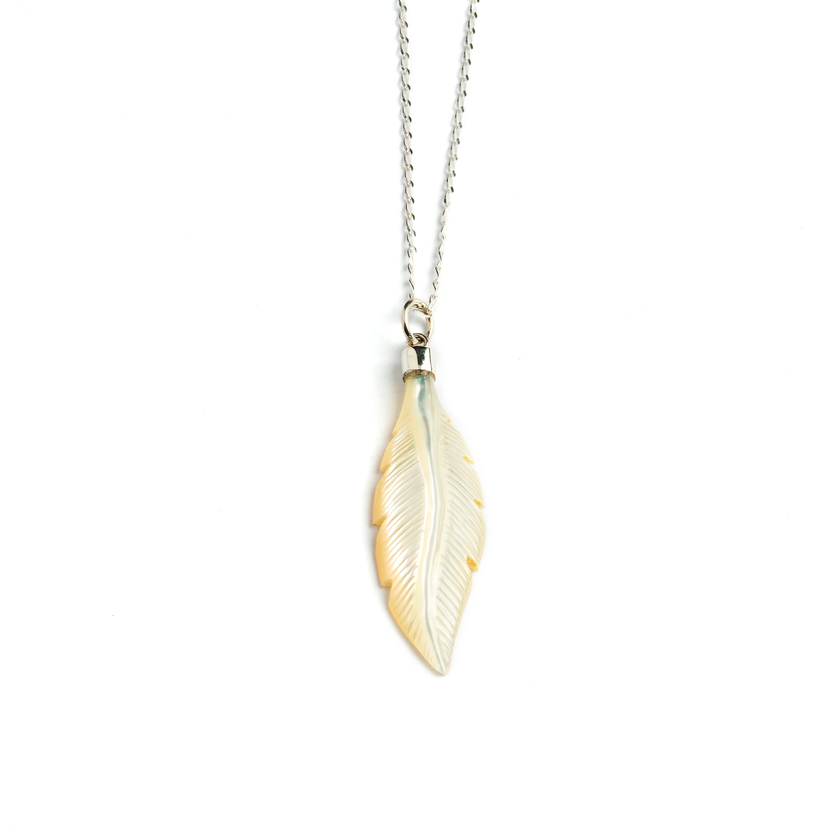 Mother of pearl Feather Silver Necklace