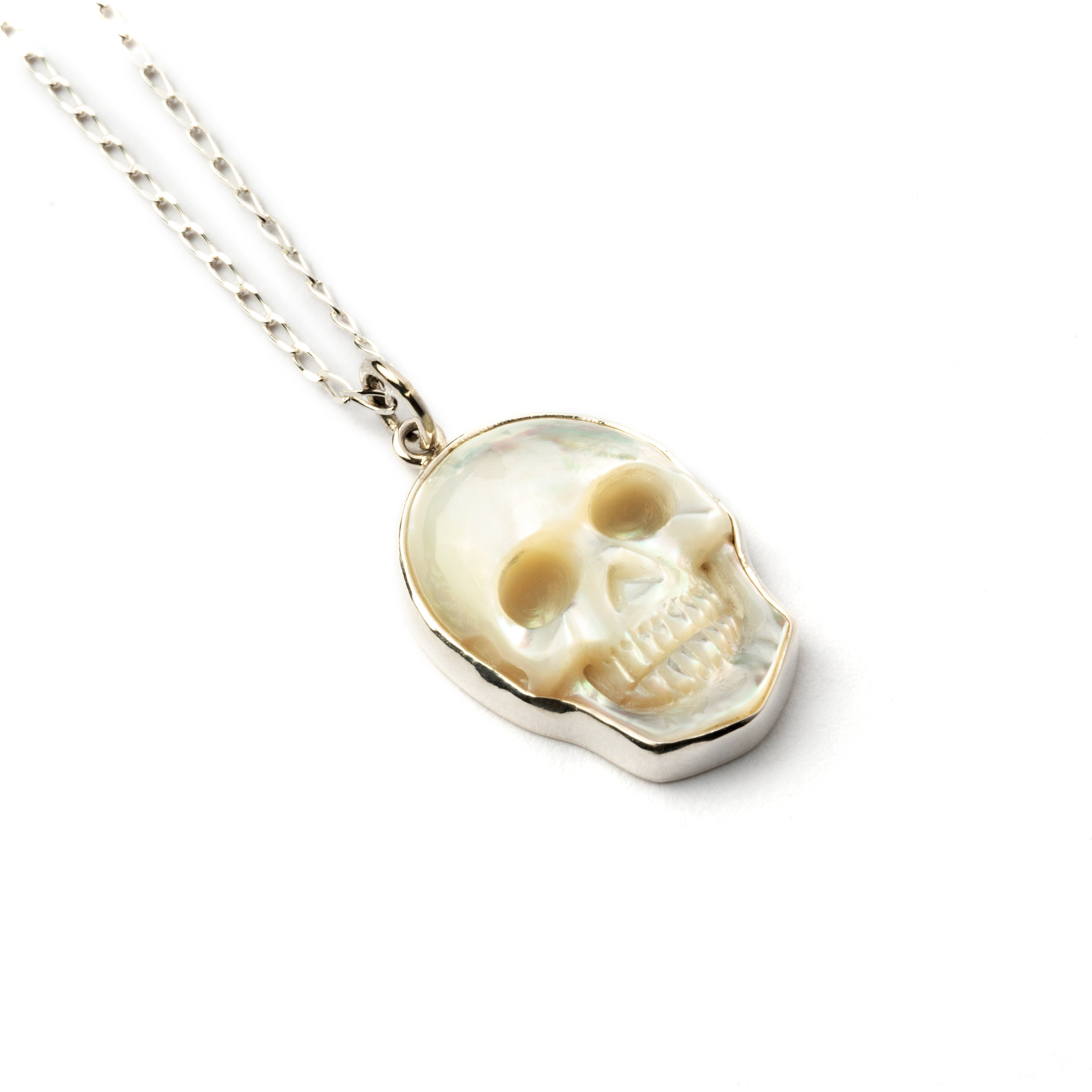 Mother of Pearl Skull Necklace left side view