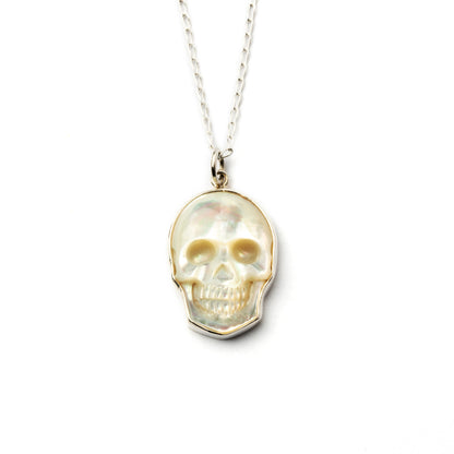 Mother of Pearl Skull Necklace frontal view