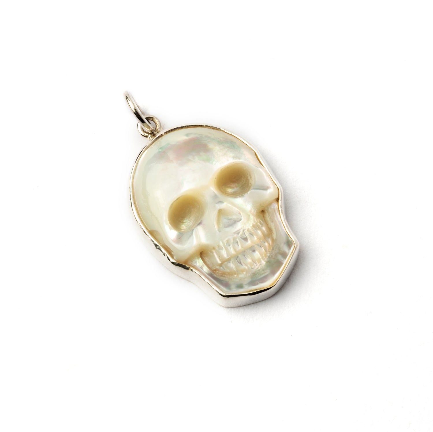 Mother of Pearl Skull Necklace left side view
