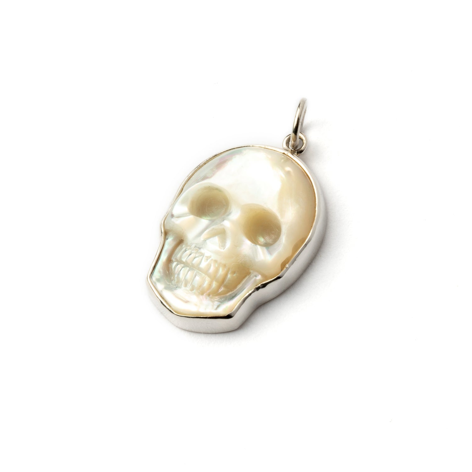 Mother of Pearl Skull Necklace right side view