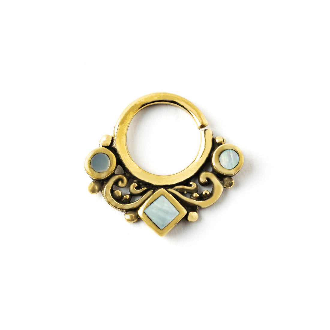 Mother-of-pearl-septum-ring frontal view
