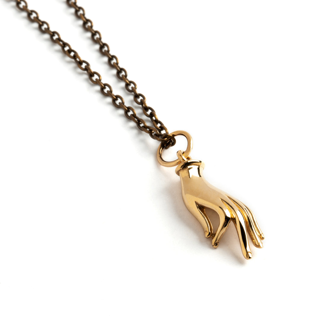 Bronze Mudra Charm necklace left side view