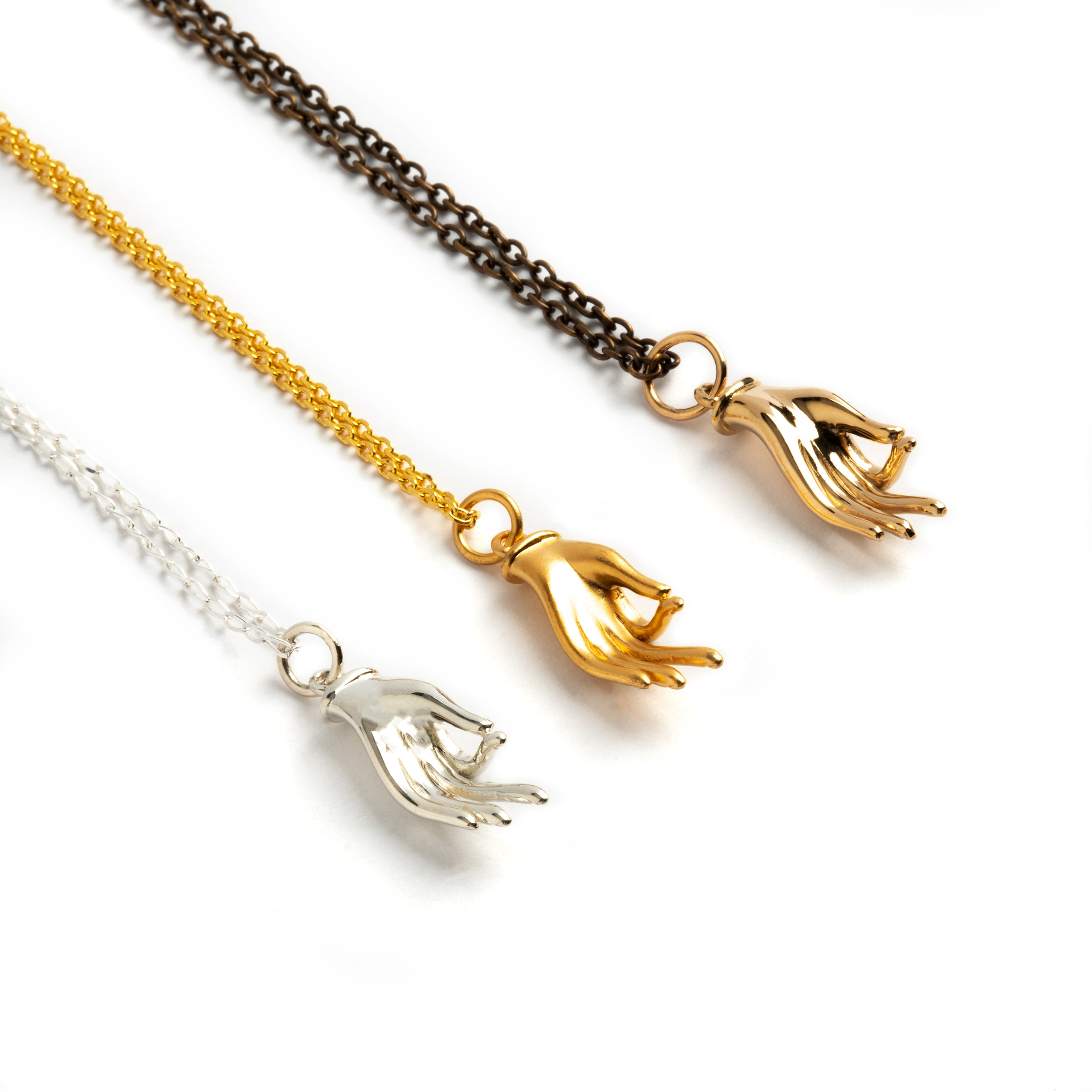 Silver , Gold, Bronze Mudra Charm necklaces