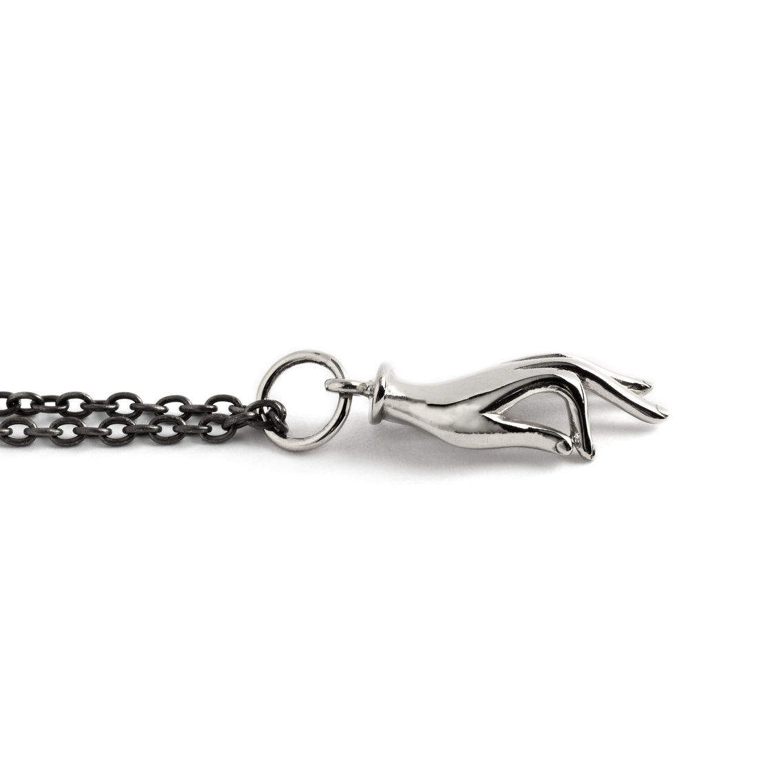 Silver Mudra Charm necklace side view