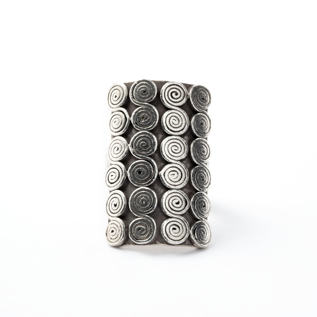 Multi Spirals Tribal Silver Ring frontal view