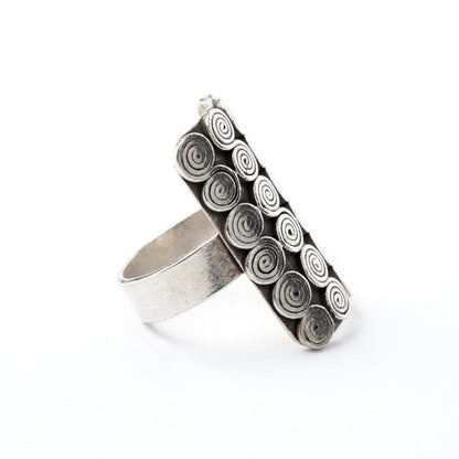 Multi Spirals Tribal Silver Ring side view