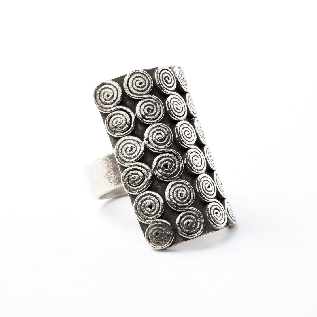 Multi Spirals Tribal Silver Ring left side view