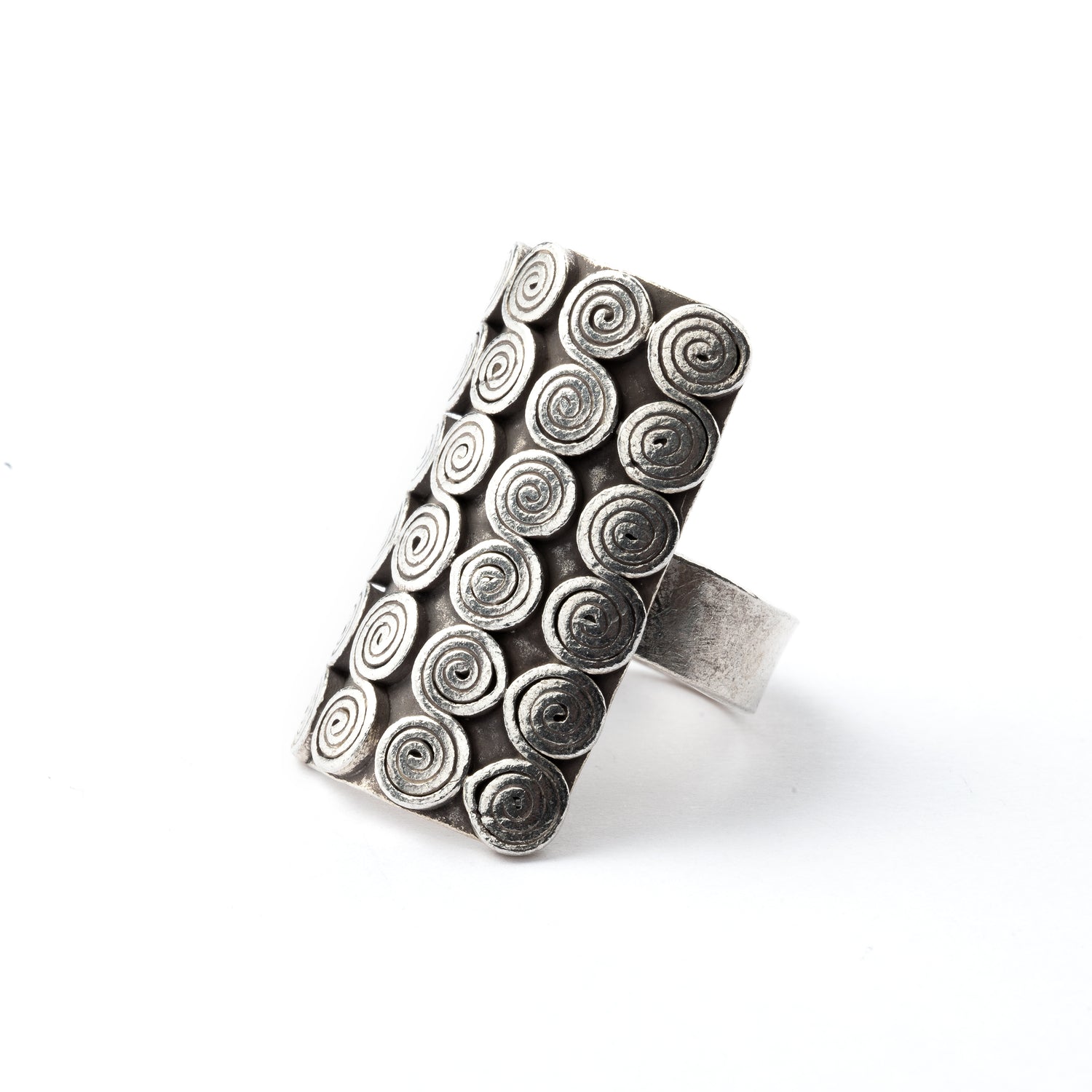 Multi Spirals Tribal Silver Ring right side view