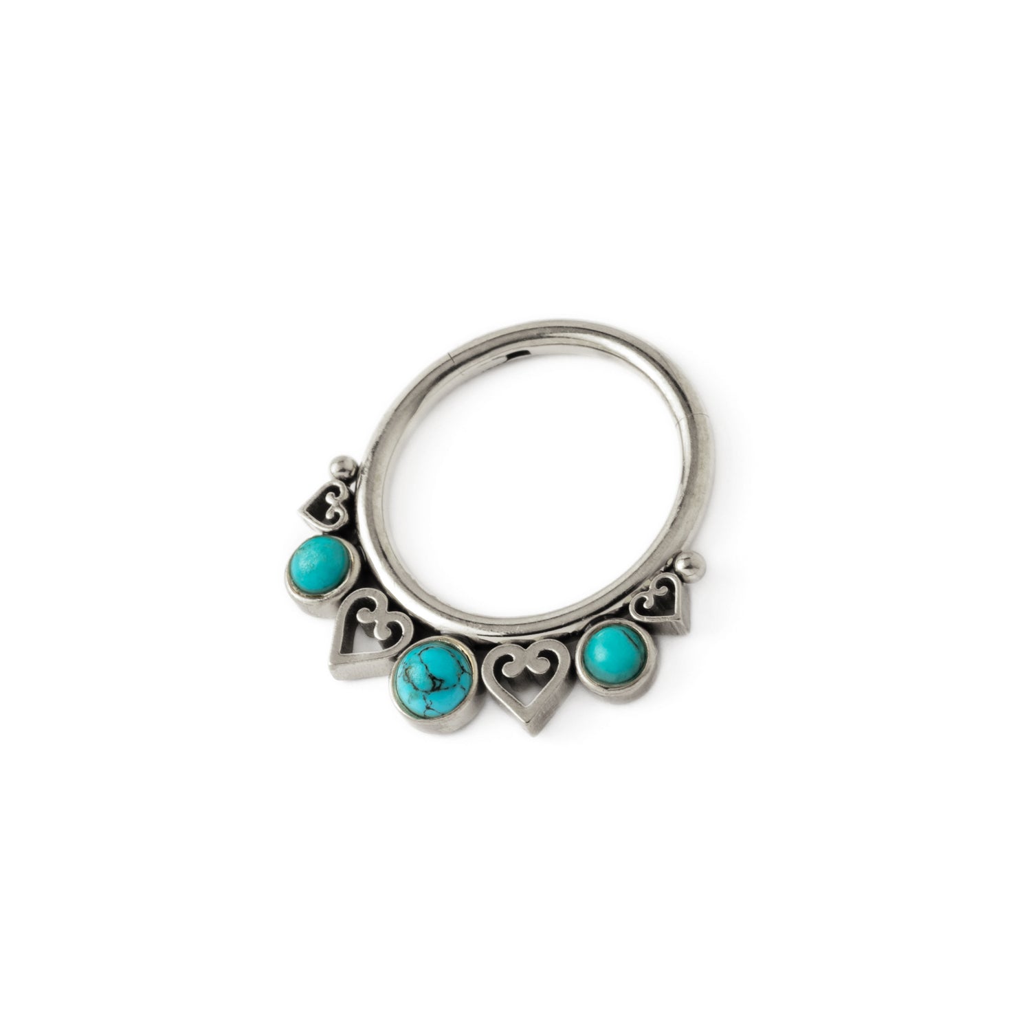 Neptune surgical steel septum clicker with Turquoise right side view
