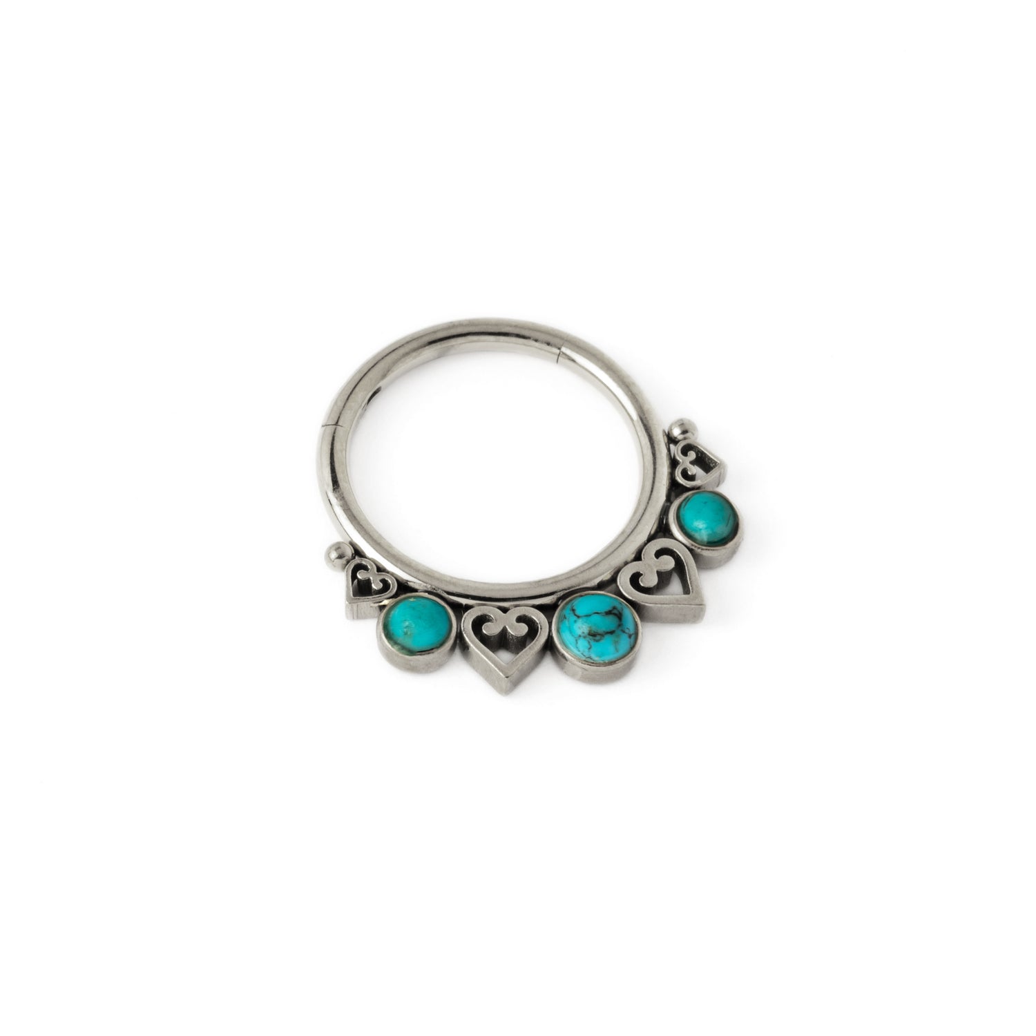 Neptune surgical steel septum clicker with Turquoise left side view