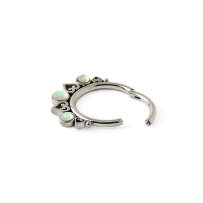 Neptune surgical steel septum clicker with white Opal hinged segment view