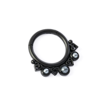 Black surgical steel Neptune Pearl Septum Clicker ring left side view