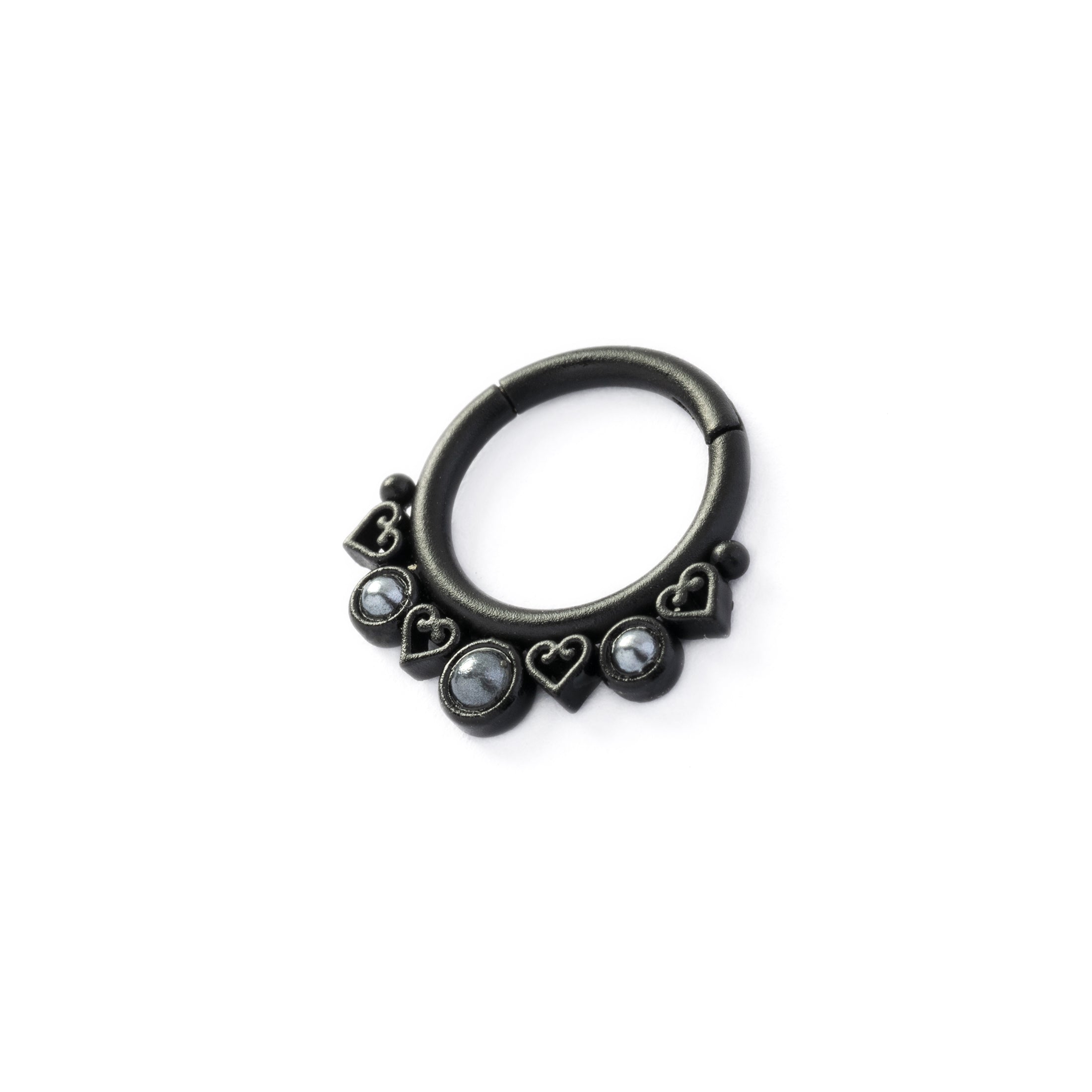 Black surgical steel Neptune Pearl Septum Clicker ring right side view
