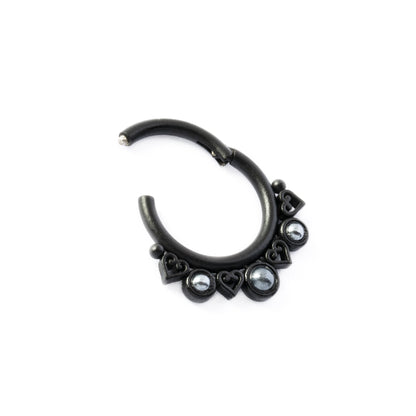 Black surgical steel Neptune Pearl Septum Clicker ring hinged segment view