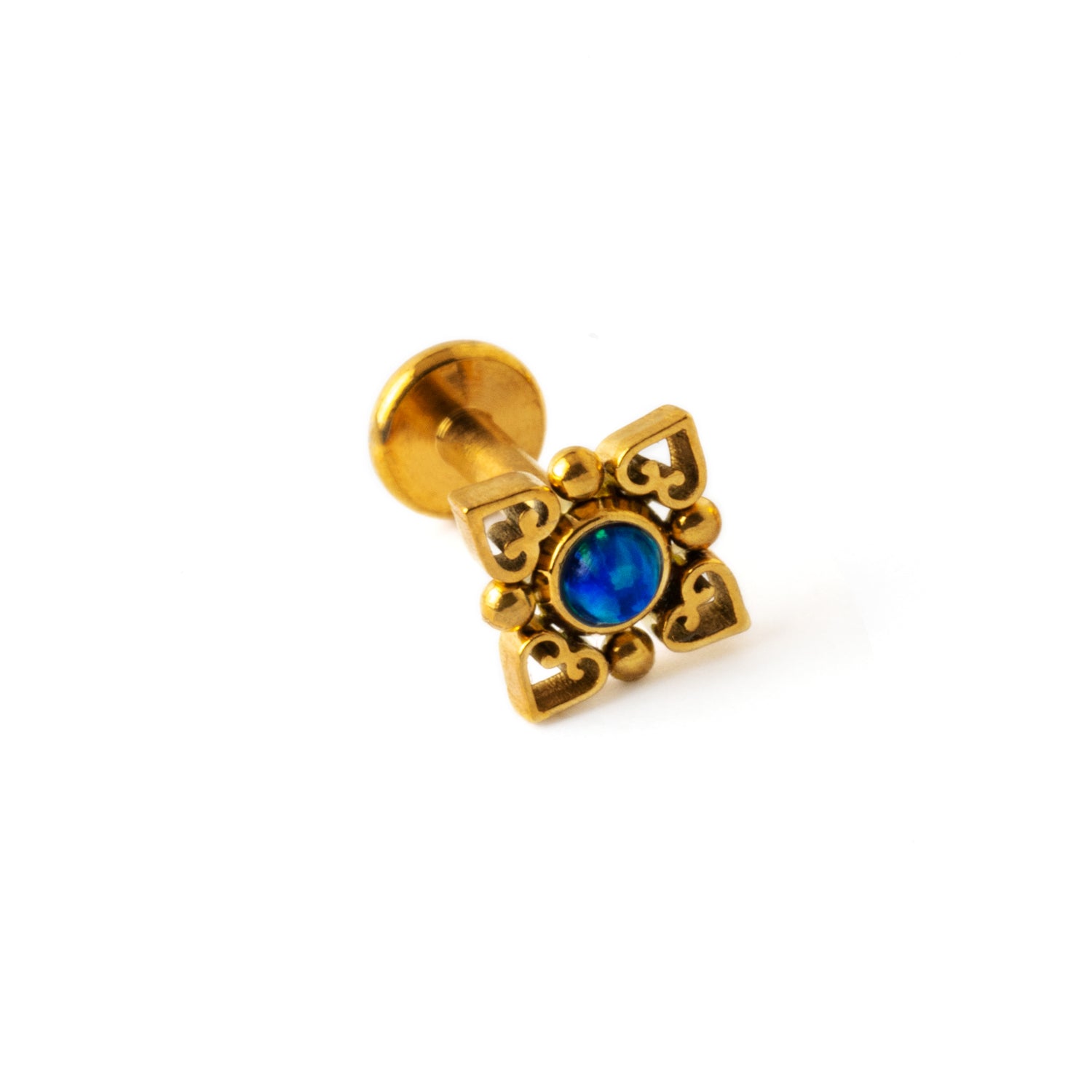 Neptune golden labret with blue opal right side view