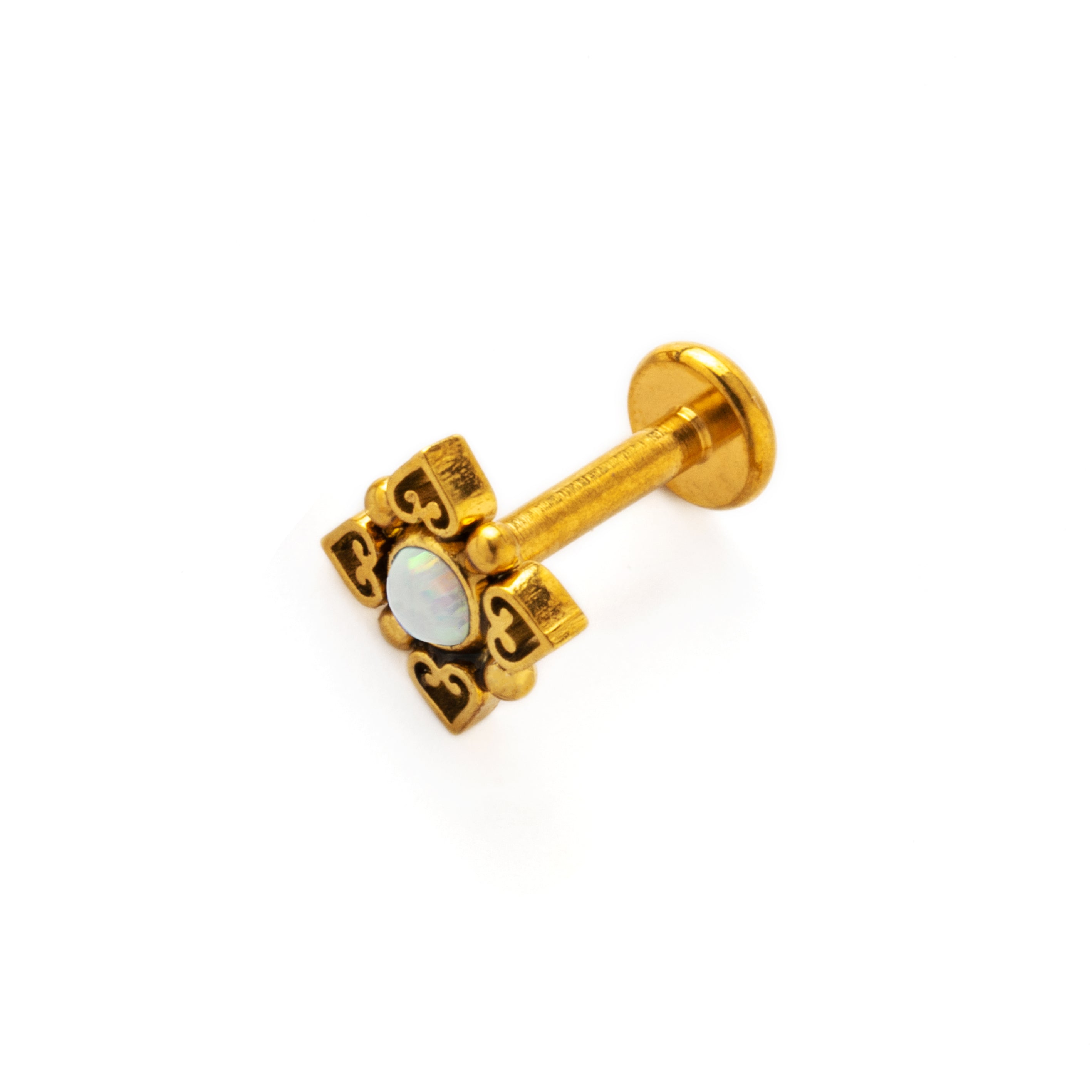 Neptune Golden Labret with White Opal right side view