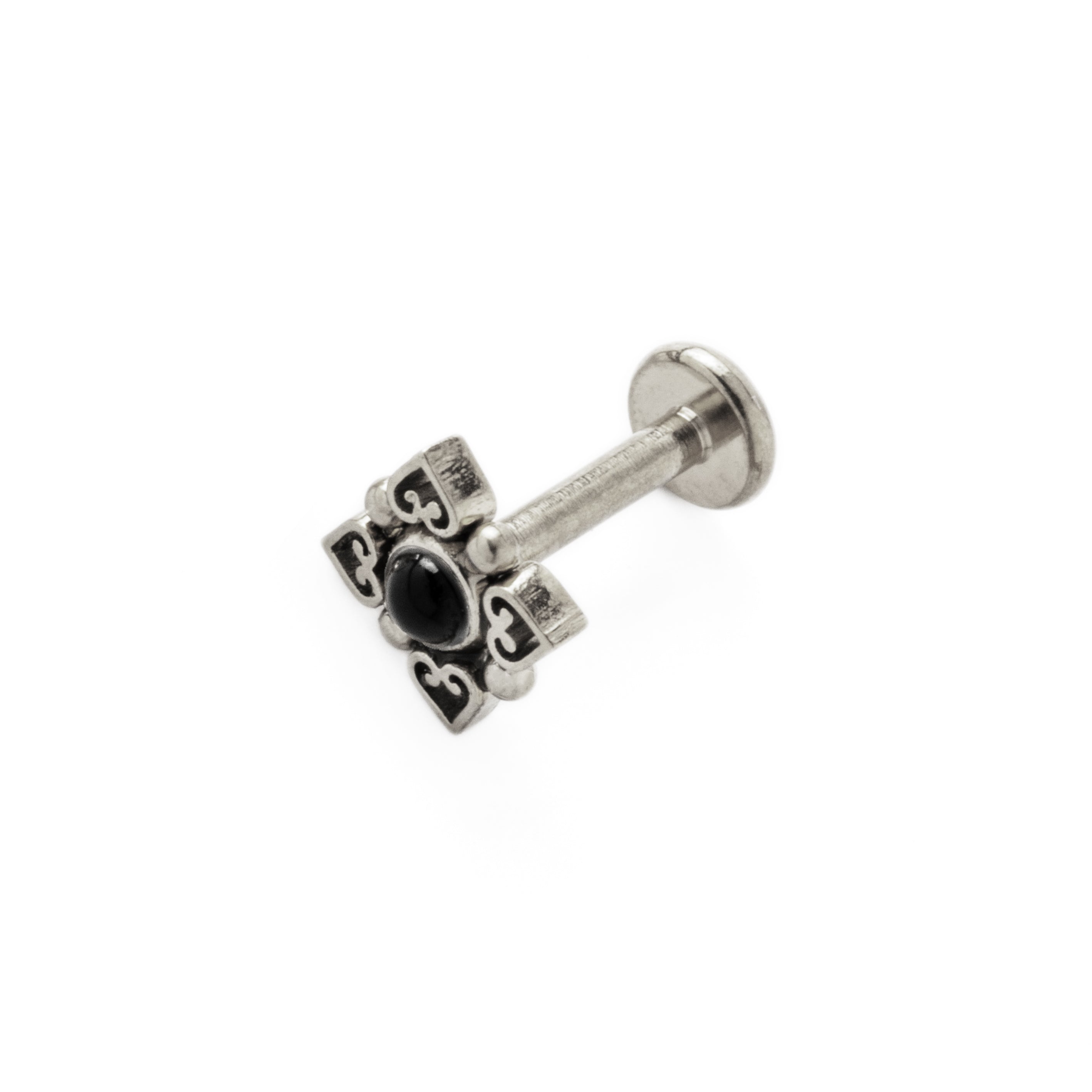 Neptune surgical steel labret with black Onyx right side view
