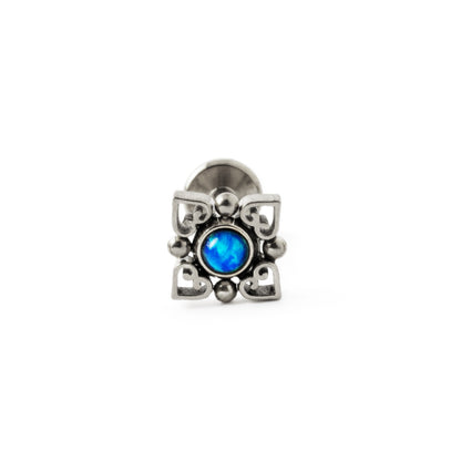 Neptune surgical steel labret with blue Opal frontal view