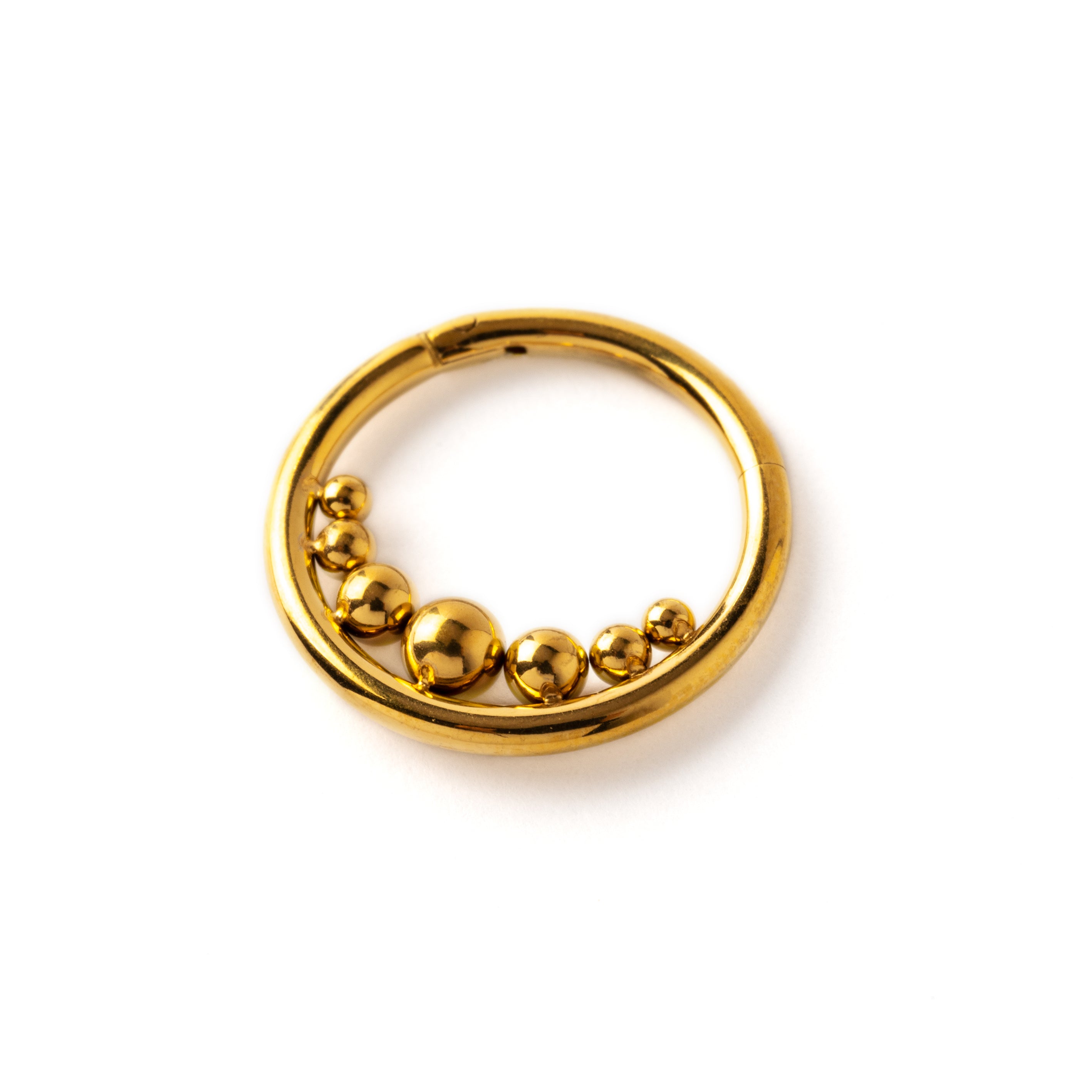 Newton's Cradle gold surgical steel clicker piercing ring right side view