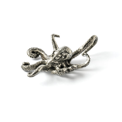 single silver brass Octopus ear weight hanger right side view