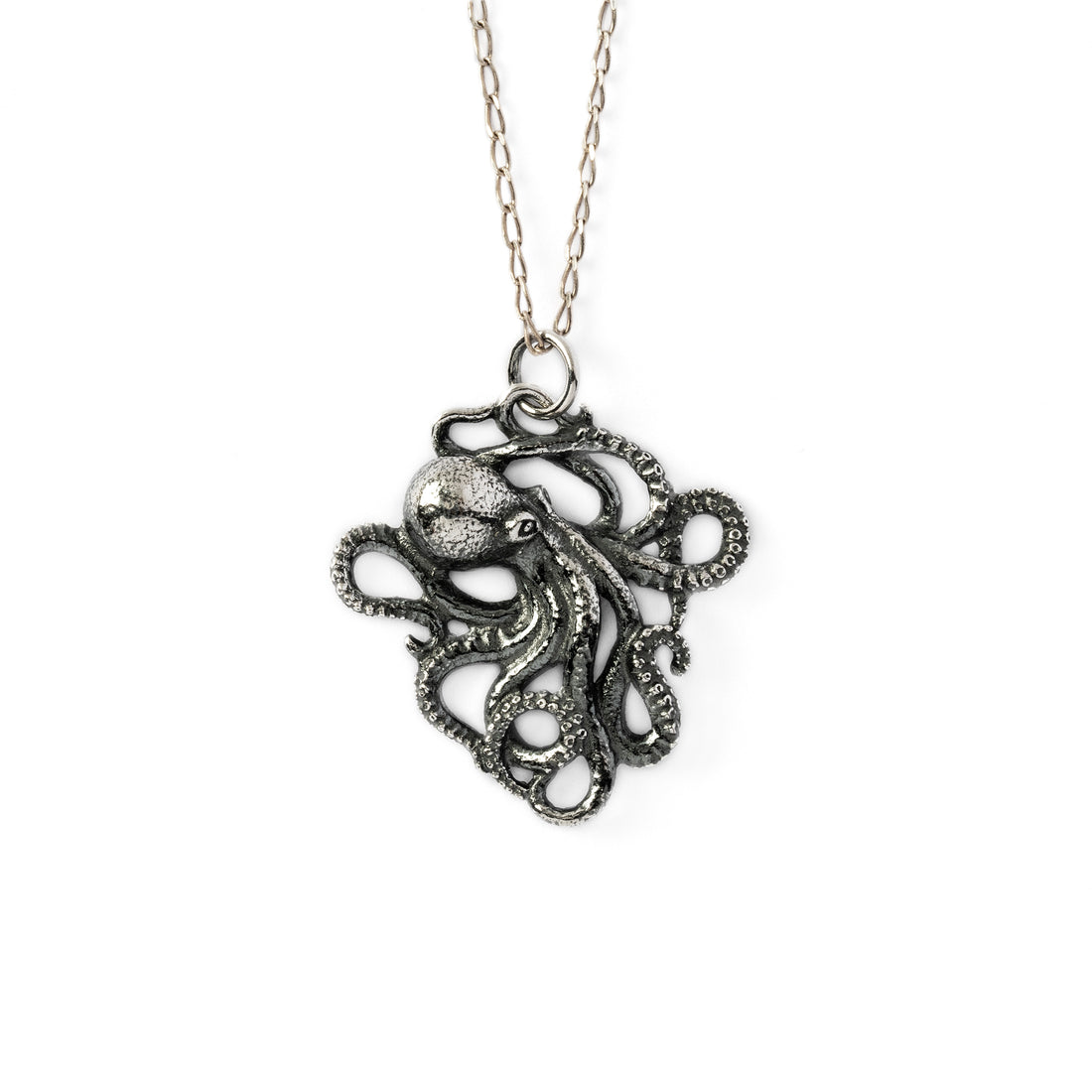 Octopus silver necklace frontal view
