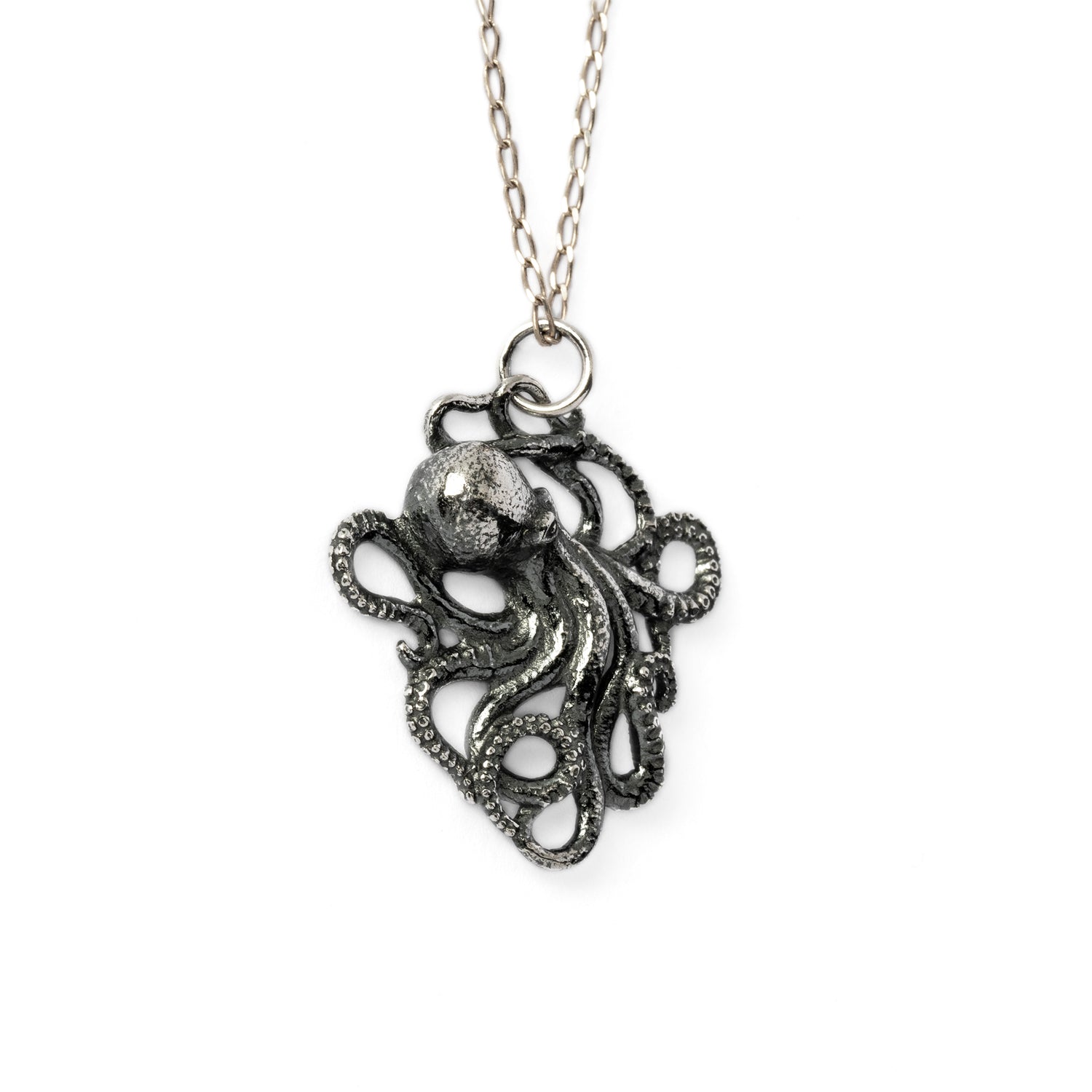 Octopus silver necklace left side view