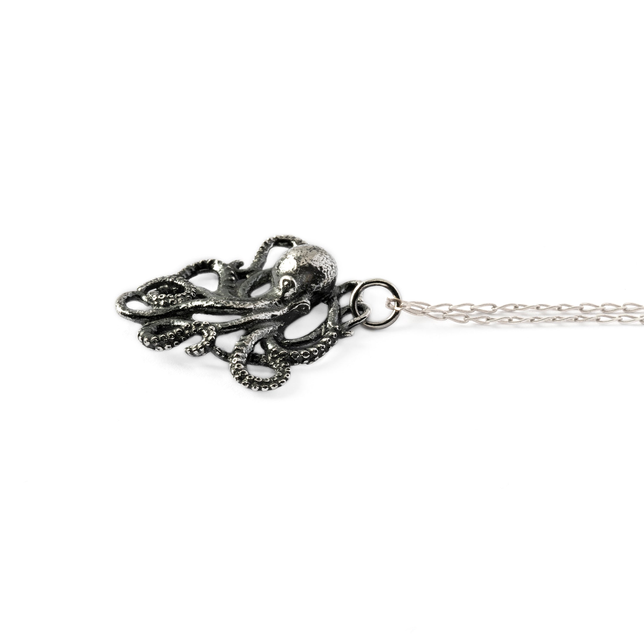 Octopus silver necklace side view