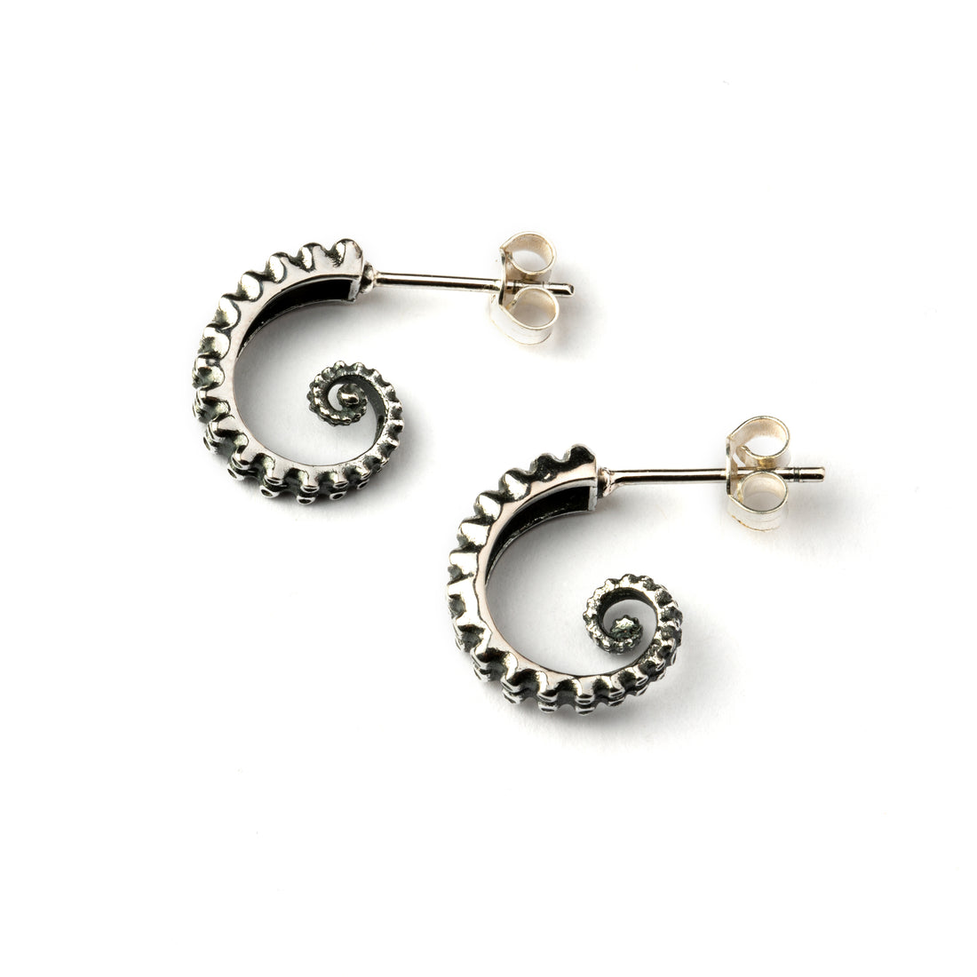 Octopus silver open hoop earrings side view