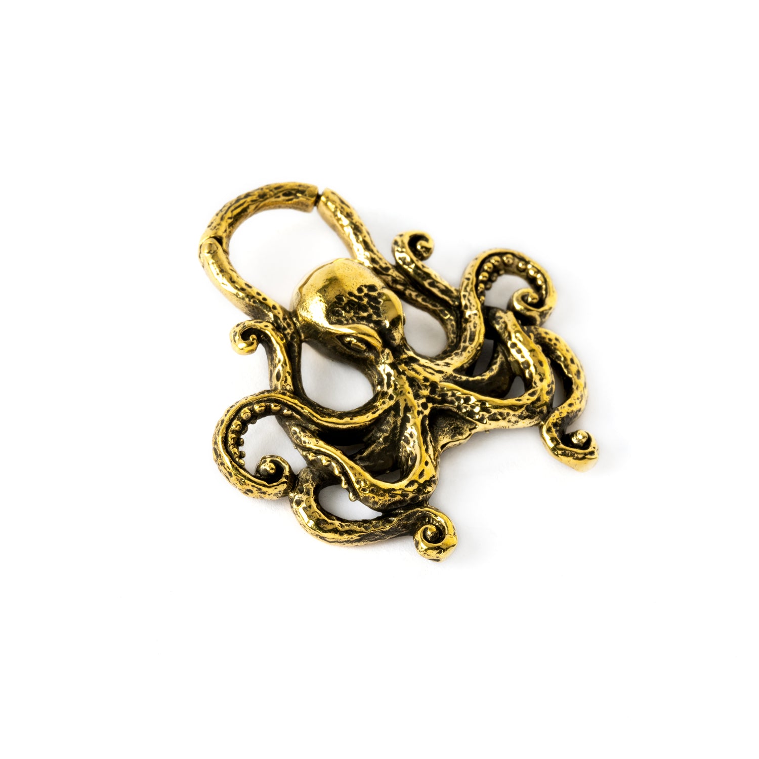 golden brass octopus ear weight hoop left side view