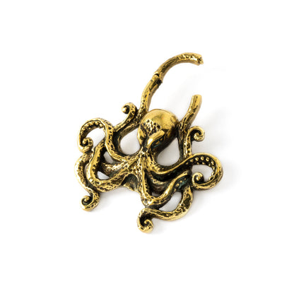 golden brass octopus ear weight hoop hinged segment view