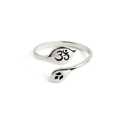 Silver Om and Leaf Ring frontal view