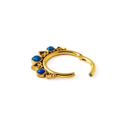 golden neptune septum clicker with trio blue opals click on closure view