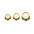 6mm, 8mm & 10mm golden neptune septum clickers with trio blue opals frontal view