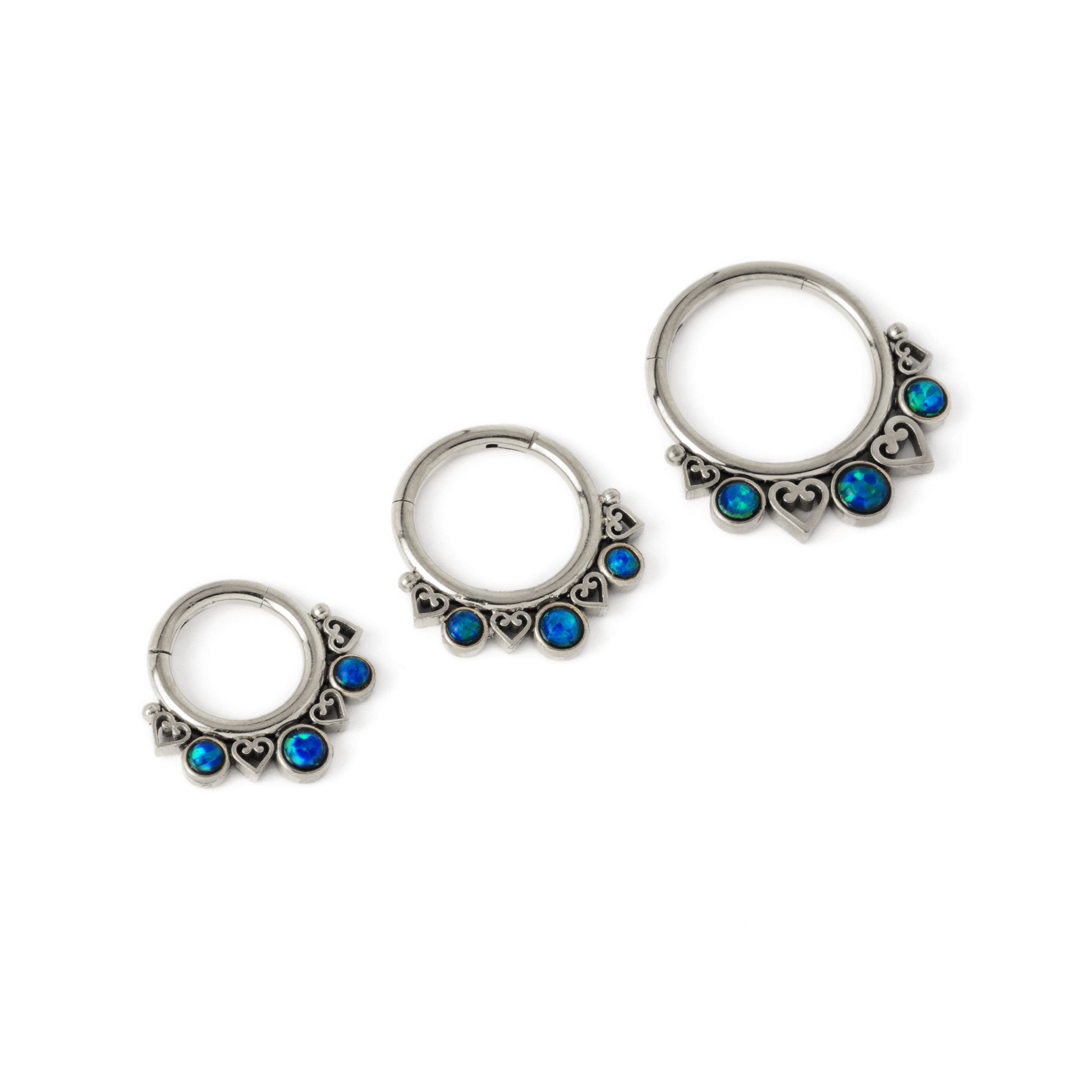 6mm, 8mm, 10mm Neptune Septum Clickers with Opal side view