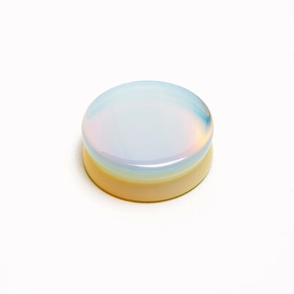 single Opalite double flare stone ear plug front and side view