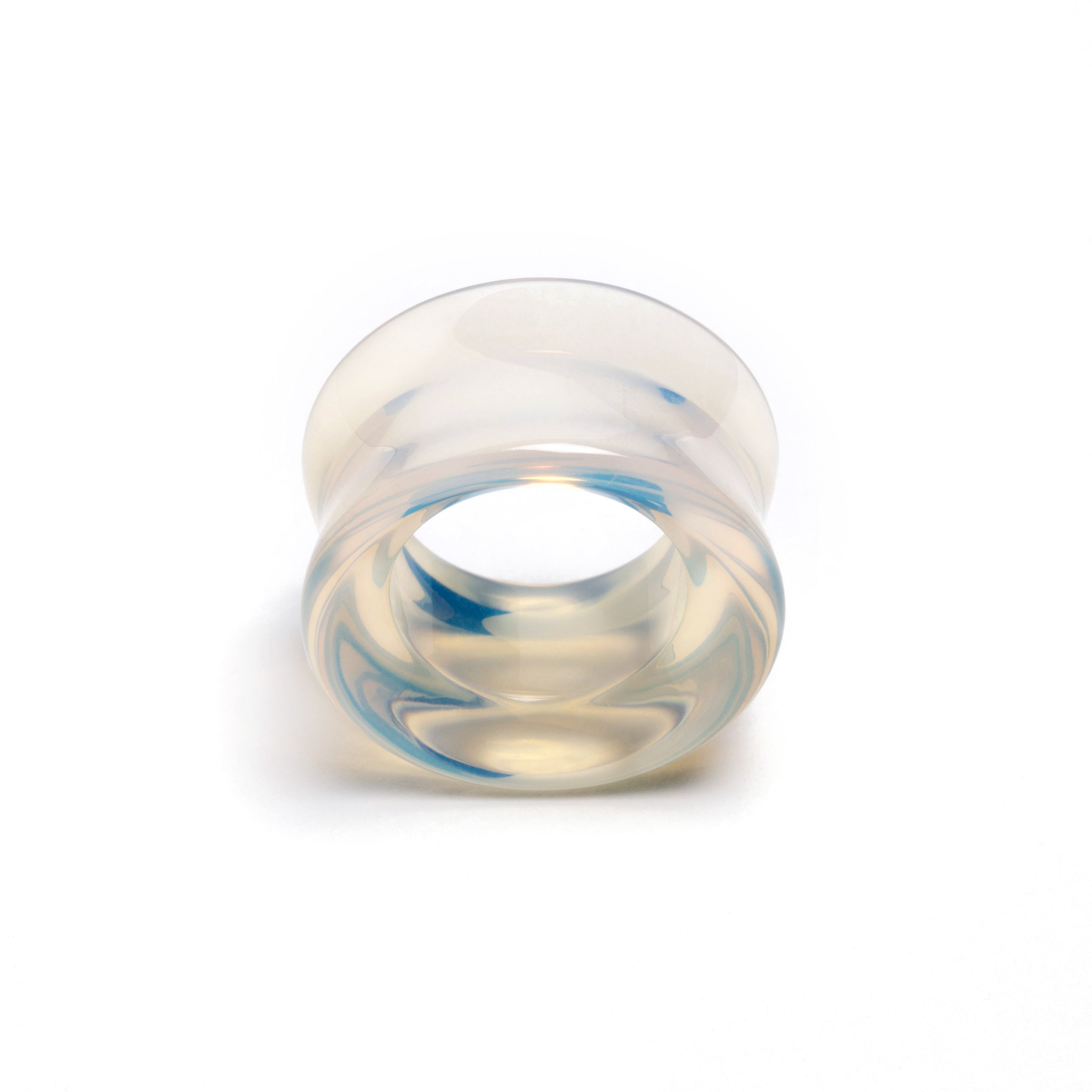 single opalite double flare stone ear tunnel front side view