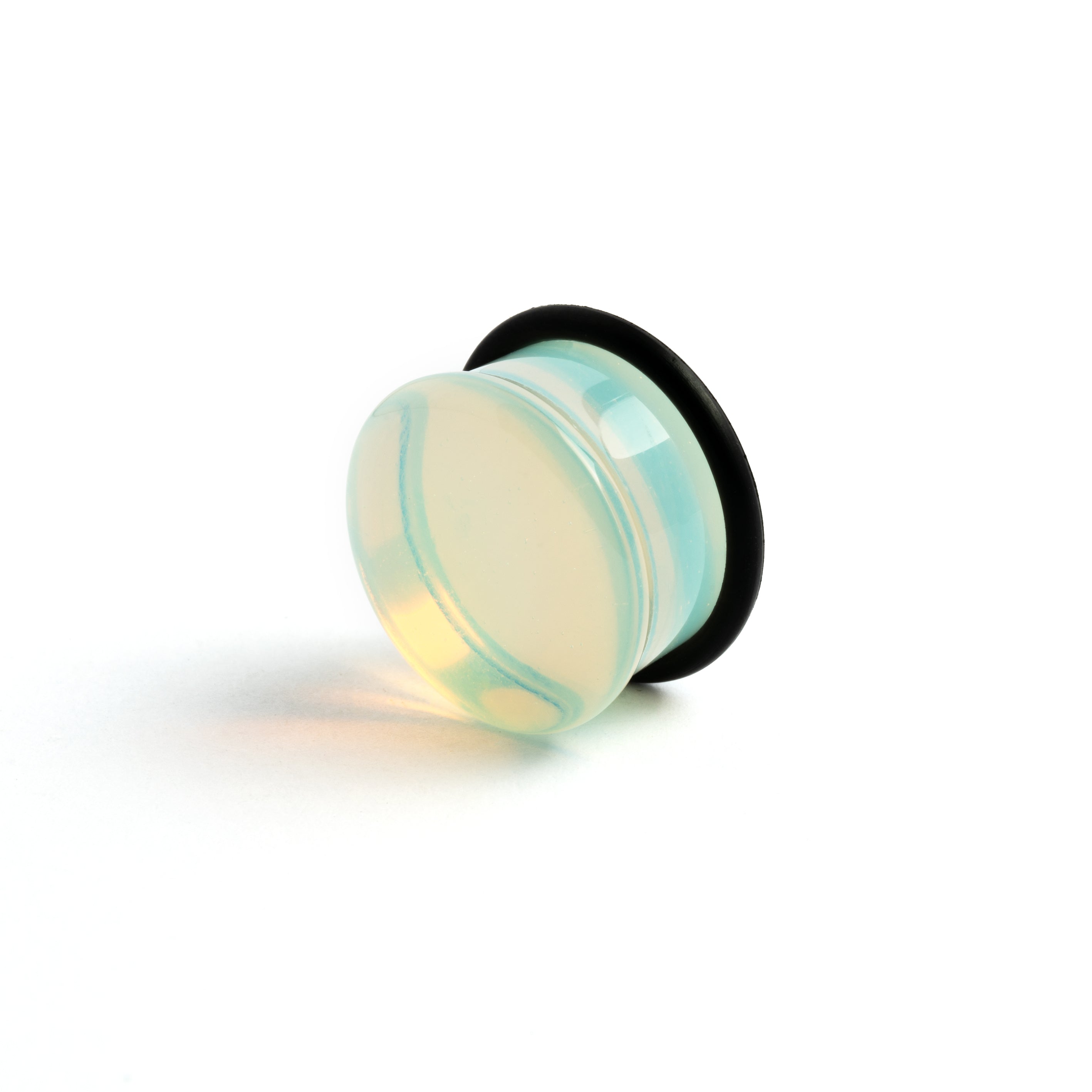 Single flare Opalite stone ear plug front side view