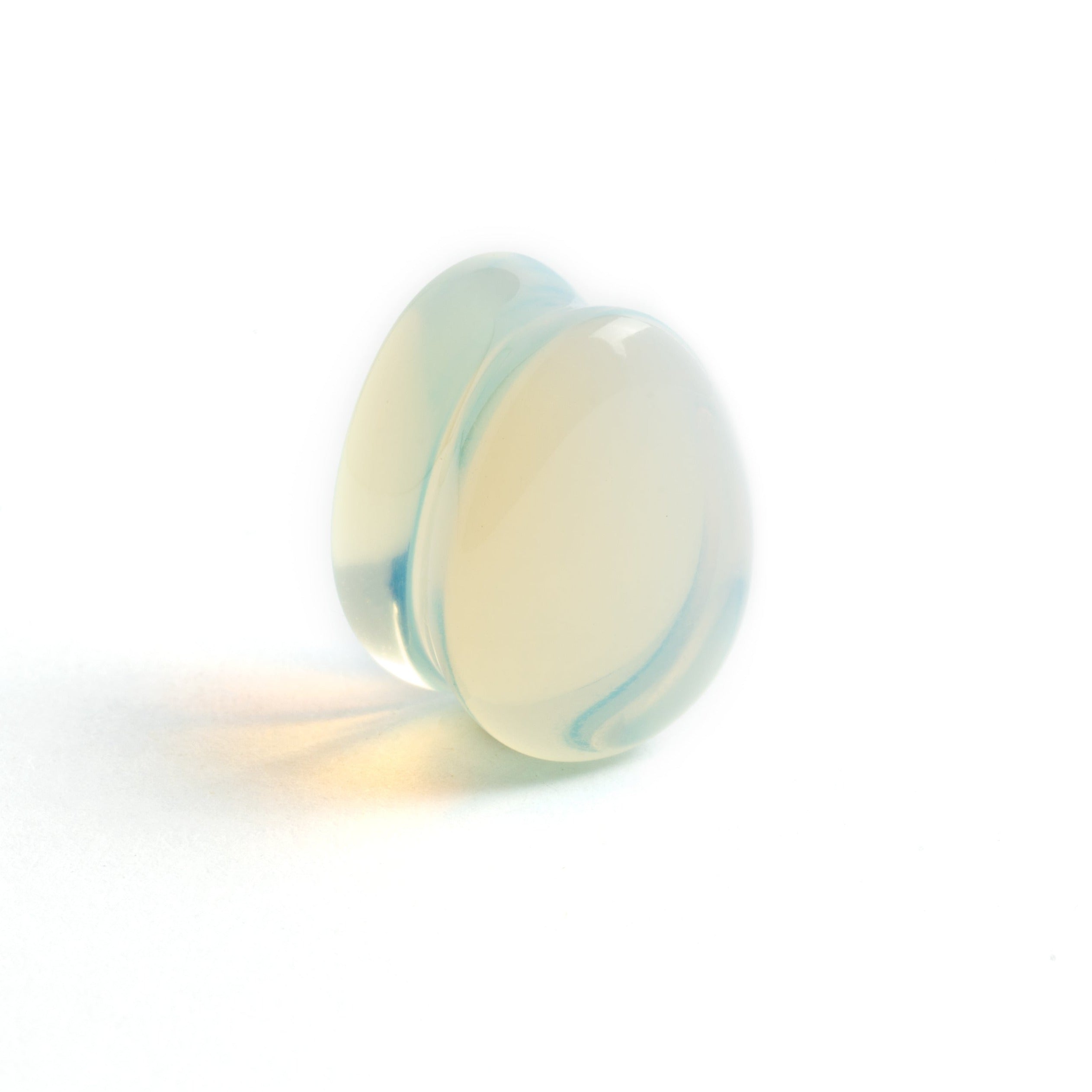 single Opalite teardrop ear plug front side view