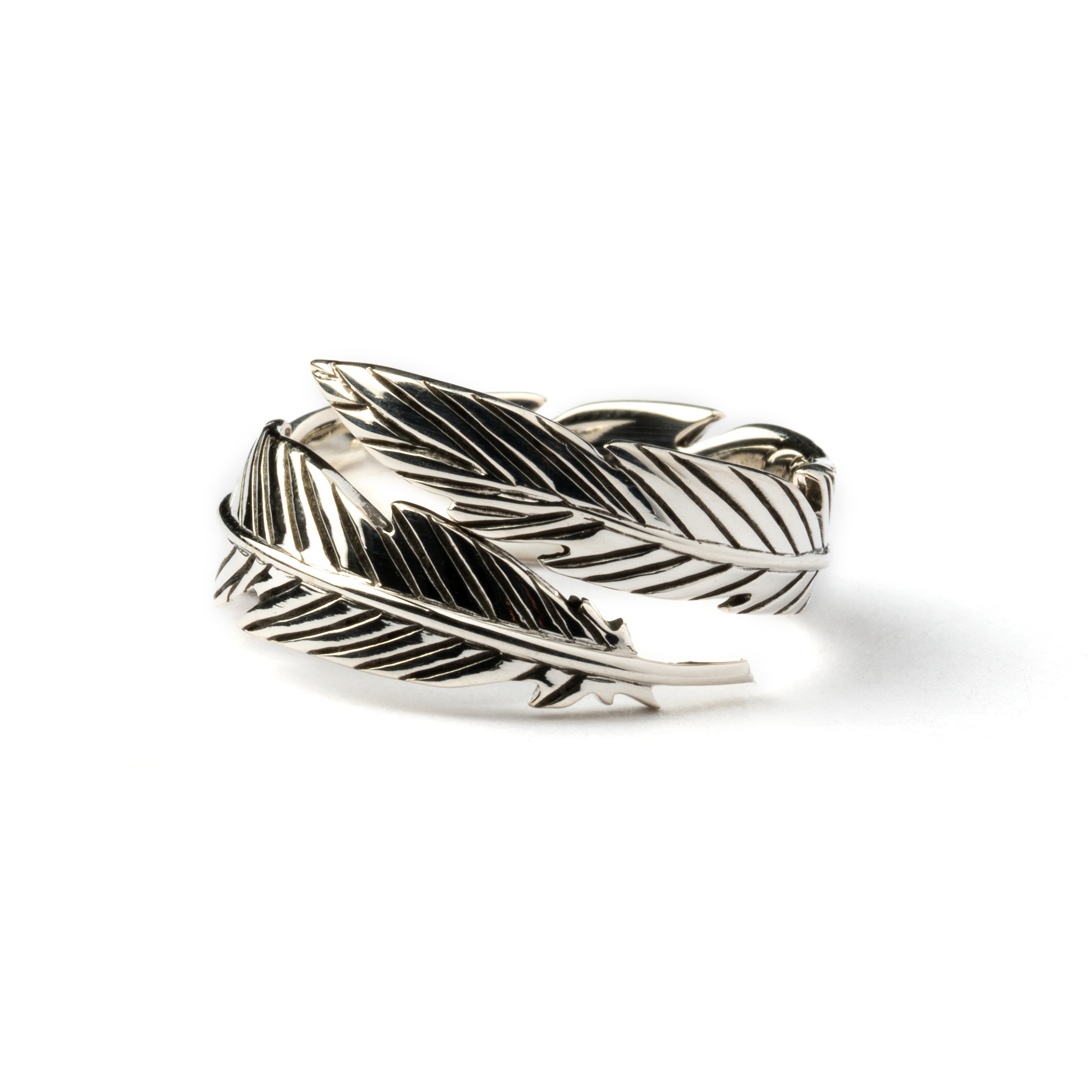 Open Feather Silver Ring frontal view