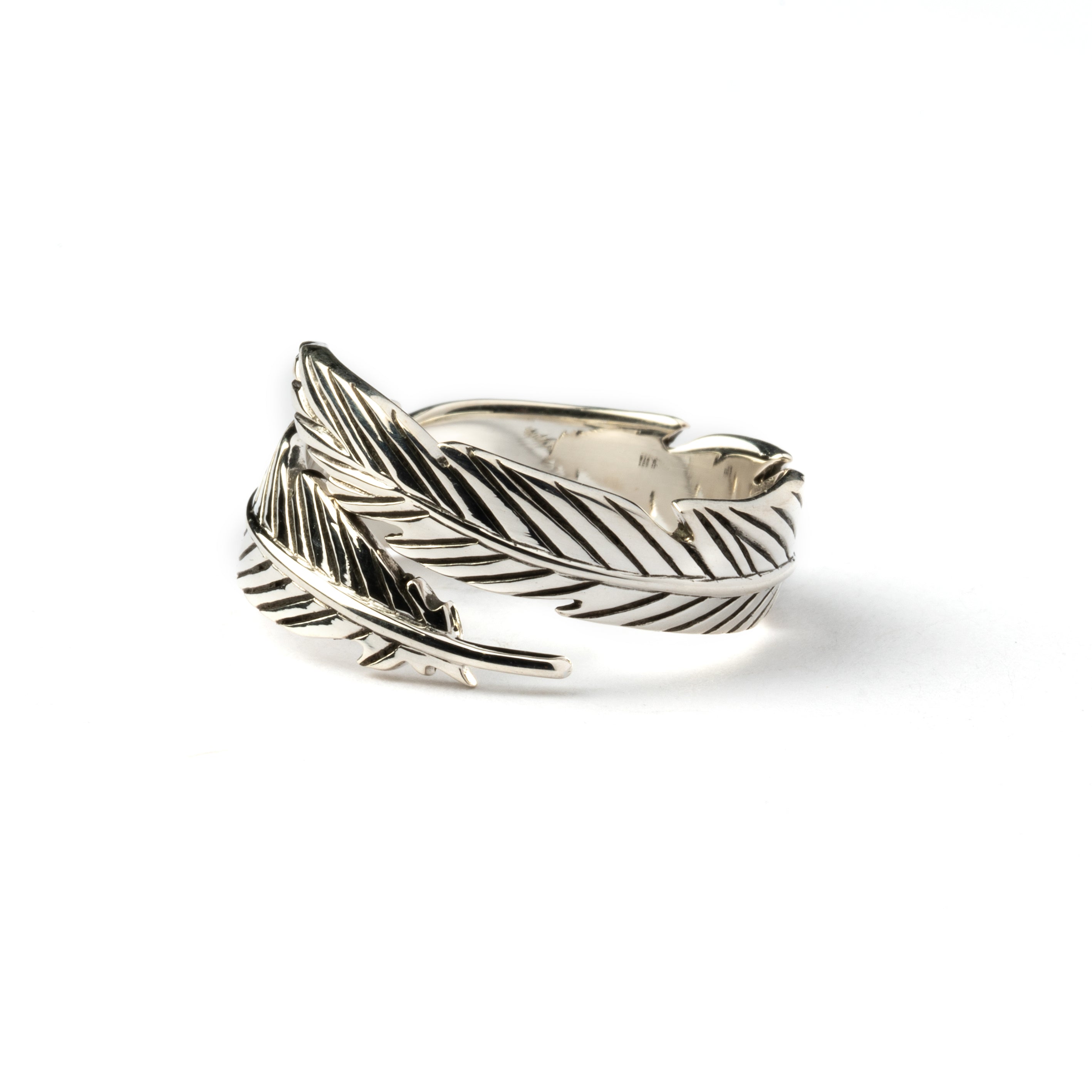Open Feather Silver Ring left side view