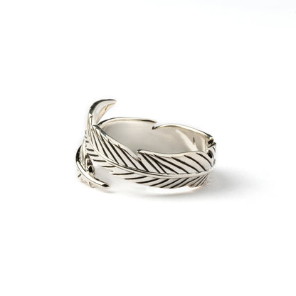 Open Feather Silver Ring left side view