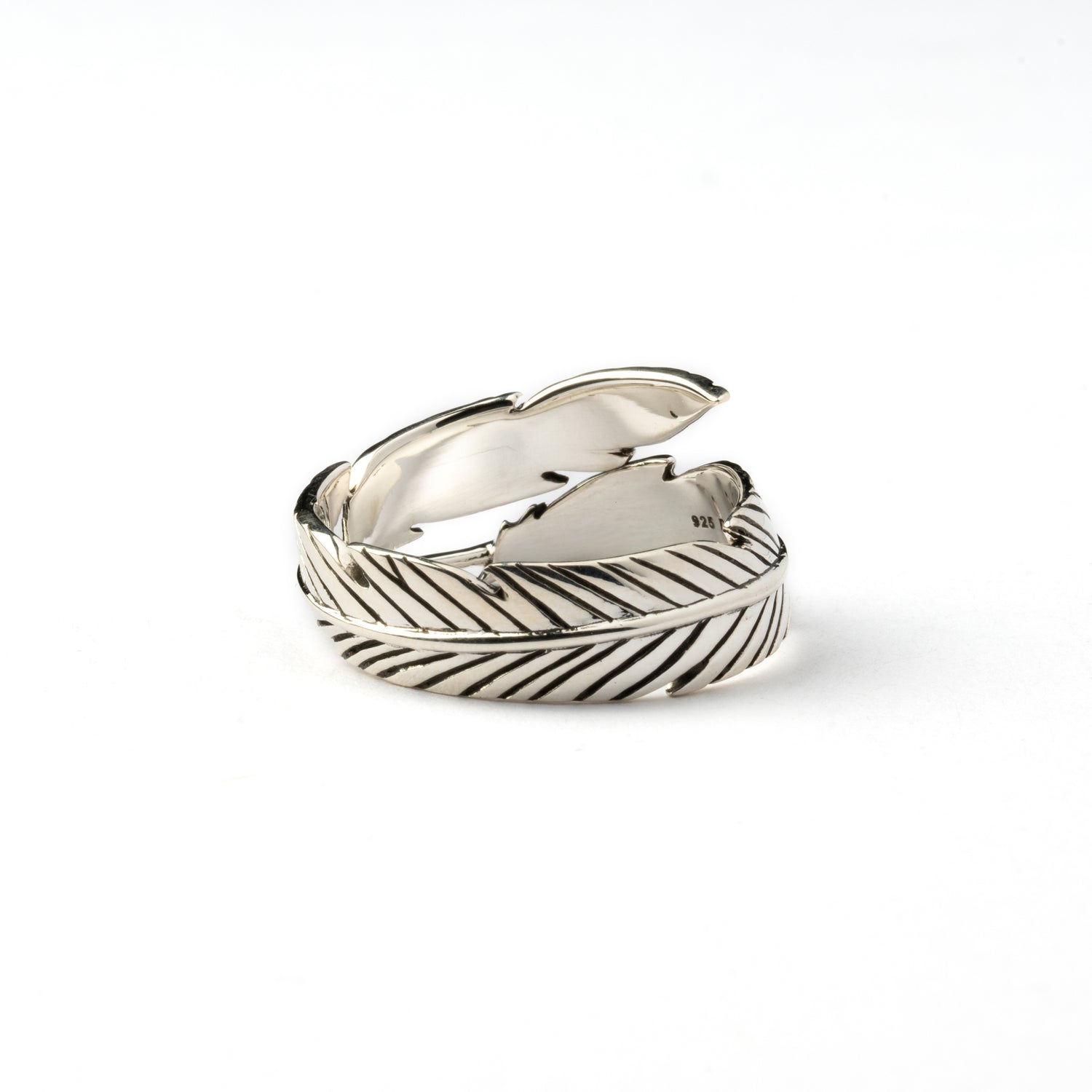 Open Feather Silver Ring back side view