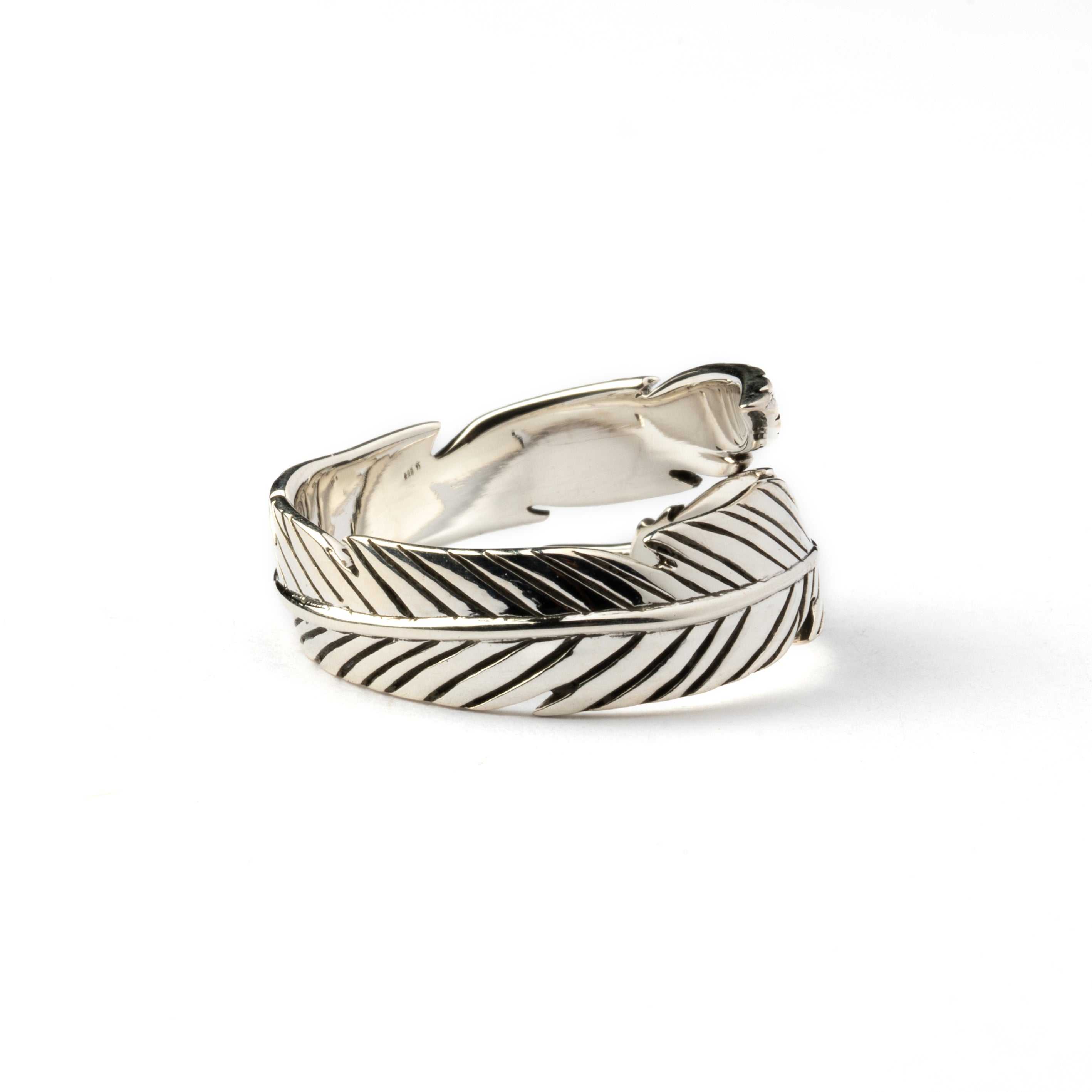 Open Feather Silver Ring back view