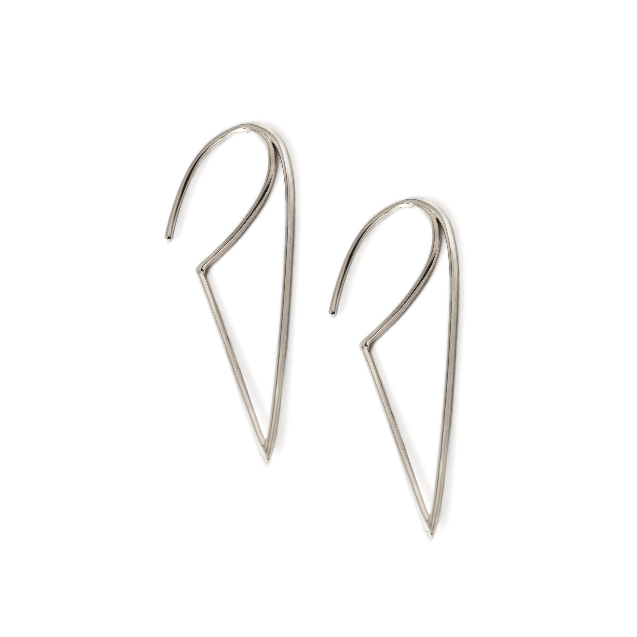 Open Triangle Silver Wire Earrings side view