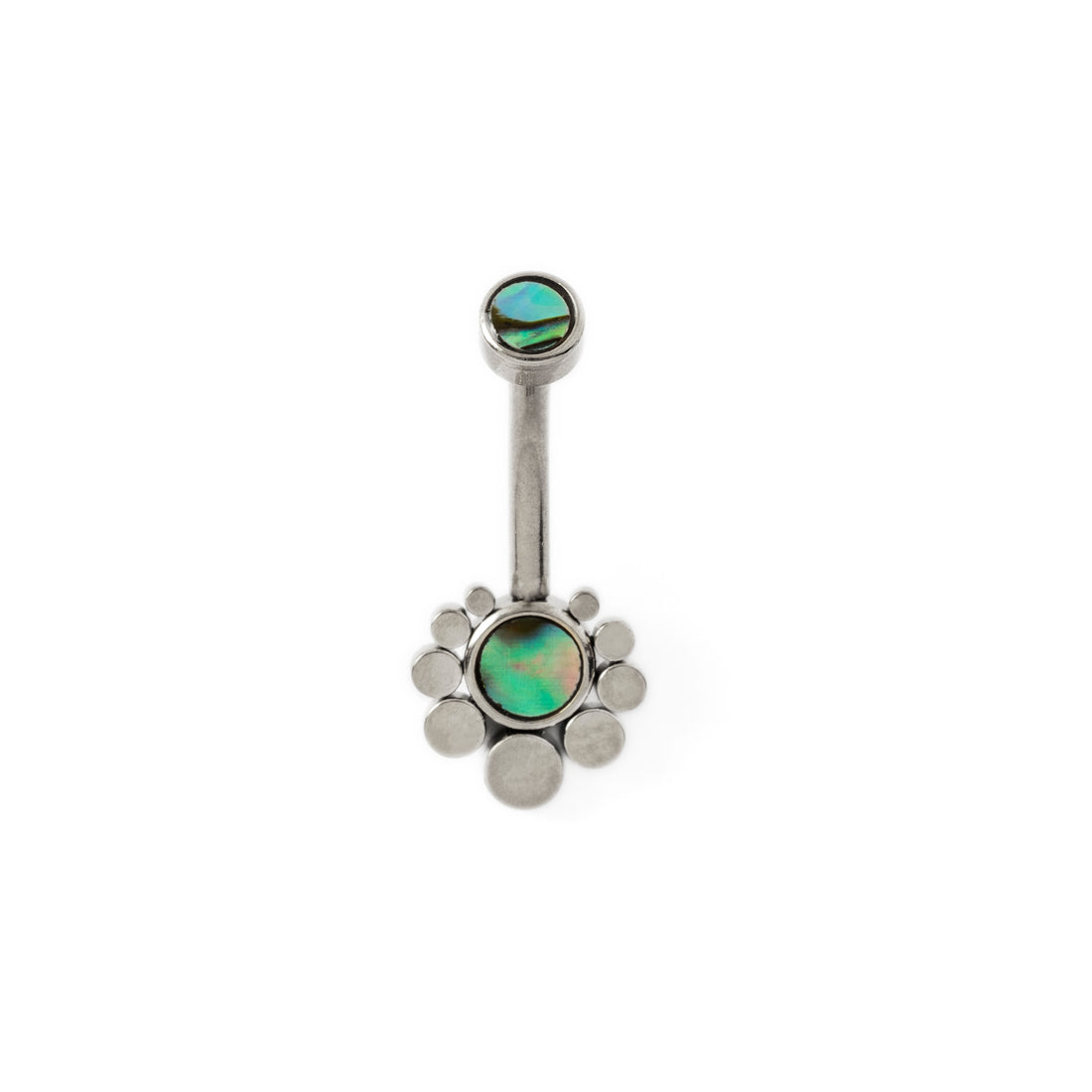 Orbit Belly Piercing with Abalone frontal view