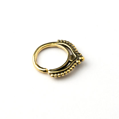 golden brass teardrop Deva septum ring with Blue Opal back side view