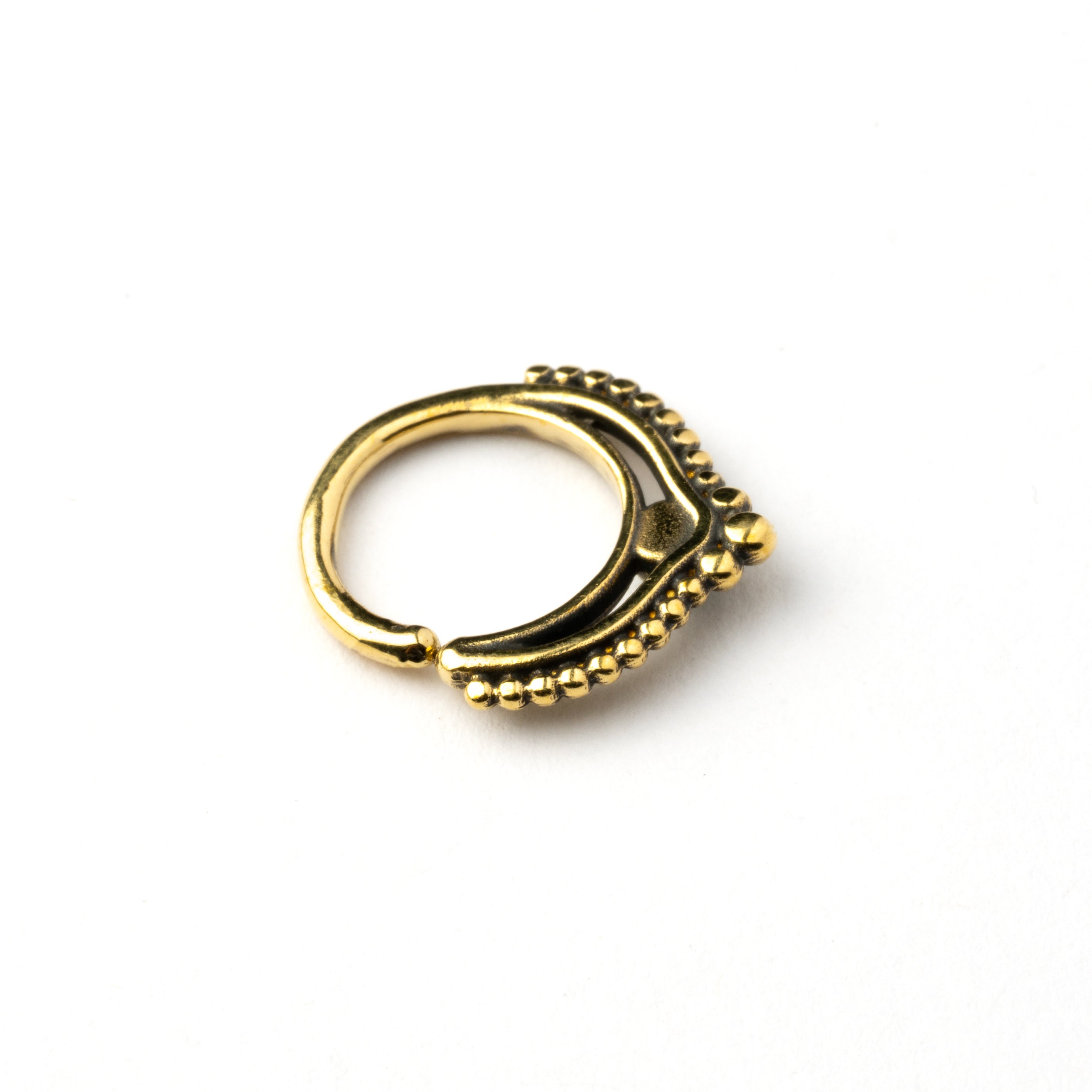 golden brass teardrop Deva septum ring with Turquoise back view